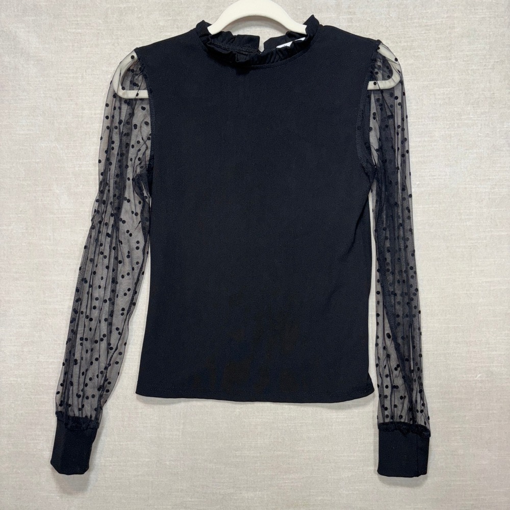 Blooming Jelly‎ Black Polka Dot Mesh Sheer Sleeve Mock Neck Top Small Whimsygoth